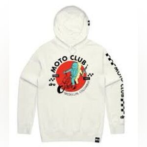 Dro hooded sweatshirt moto club‎ graphic men’s size large cream hoodie